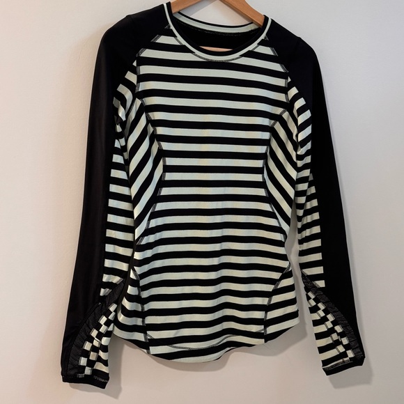 EUC Lululemon Striped Mint and Black long sleeve top - Picture 4 of 9